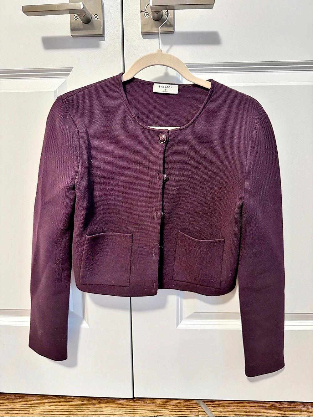 Babaton Notable Cardigan Cropped Button-Front Purple Small